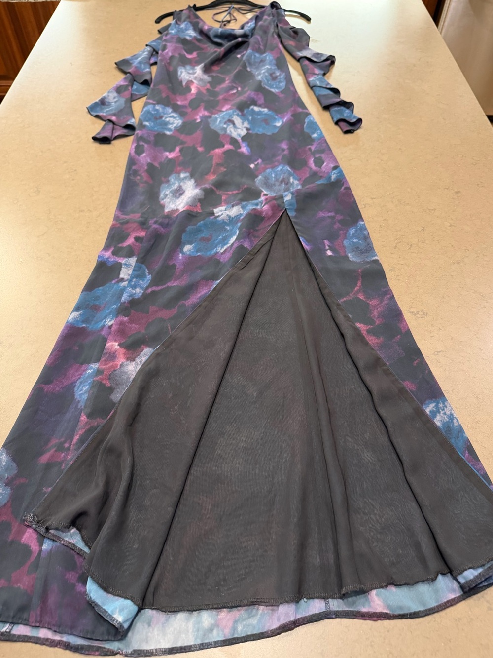ROTATE Chiffon Maxi Ruffle Dress Sz: 4 - Picture 8 of 15